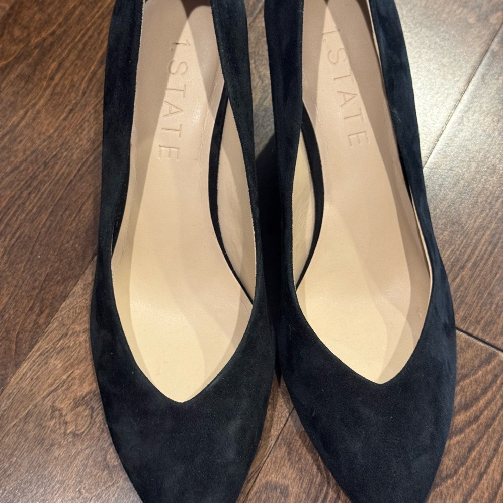 Black Genuine Suede Pointed-Toe Wedges